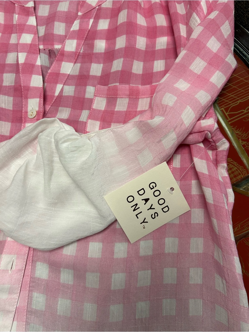 Pink & White Ombre Check Button-Front Blouse - Picture 3 of 4